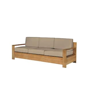 Lothair 3-Person Teak Outdoor Couch with Sunbrella Fawn Cushions