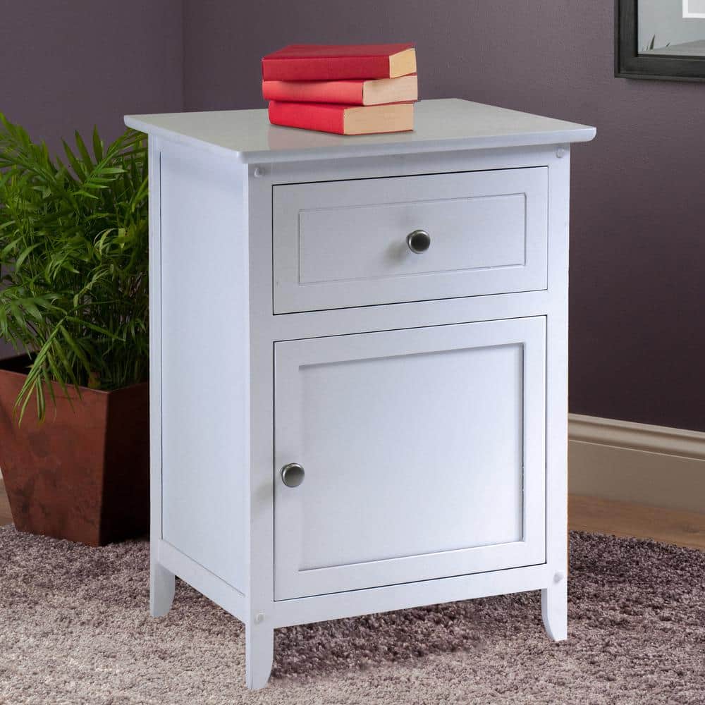Eugene Transitional White Wood Nightstand with Drawer and Cabinet