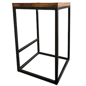 20 in. Natural Brown and Black Backless Wood Bar Stool with Wooden Seat
