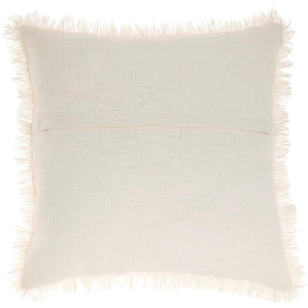 Ivory Stonewash Cotton Square Throw Pillow with Fringe Edges