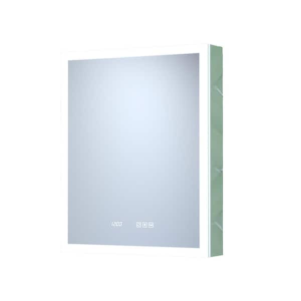 24 in. W x 30 in. H Silver Rectangular Aluminum Dimmable LED Light Recessed/Surface Medicine Cabinet with Mirror
