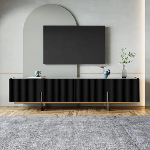 JASIWAY Modern Black TV Stand Fits TV up to 70 in. to 85 in. with Gold Metal Leg