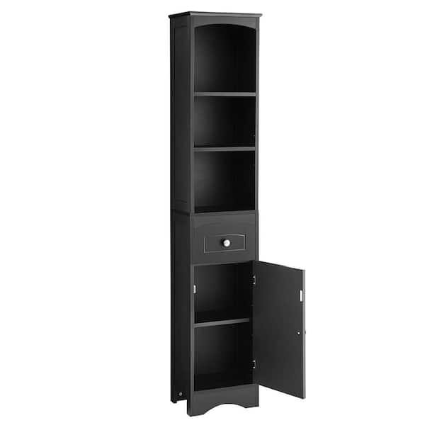 cadeninc 13.4 in. W x 9.1 in. D x 66.9 in. H Black Bathroom Storage Cabinet with Drawer, Adjustable Shelf