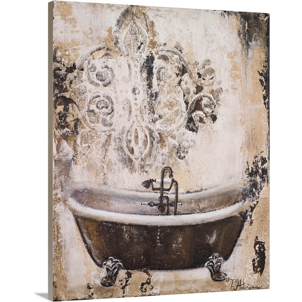 Bathtub Canvas Prints Vintage French Style Shabby Victorian , Watercolor  Floral Bathroom Wall Art Painting Pictures Decoration 