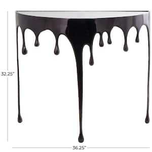 36 in. and 32 in. Black Large Half-Circle Glass Aluminum Drip Console Table with Melting Designed Legs