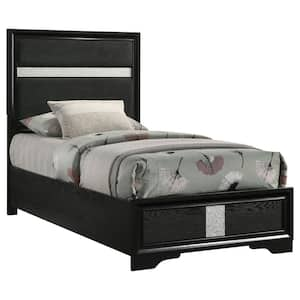 Miranda Black Wood Frame Twin Panel Bed with Diamond-like Trim