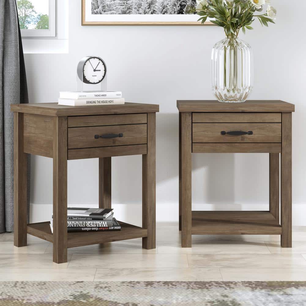 Lancaster Farmhouse 1 Drawer Nightstand  Set of 2  Knotty Oak