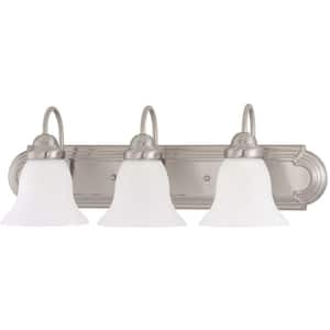 3-Light Brushed Nickel Vanity Light with Frosted White Glass