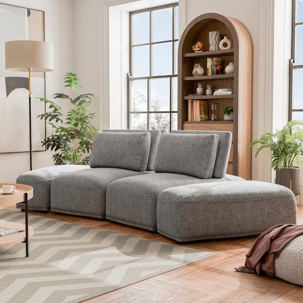 Furniture of America Fairwinds 37 in. Armless Chenille Curved Modular Extendable Back Sofa in Gray