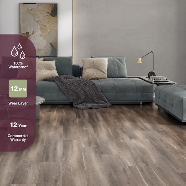 Brookstone Oak 12 mm T x 8 in. W Waterproof Laminate Wood Flooring(15.94 sq. ft./Case)