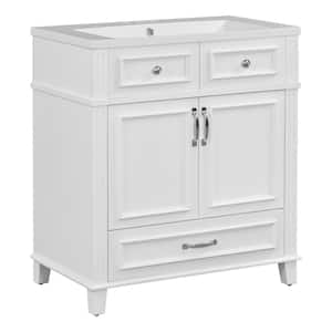 30 in. W Single Sink Freestanding Bath Vanity in White with White Resin Sink Top