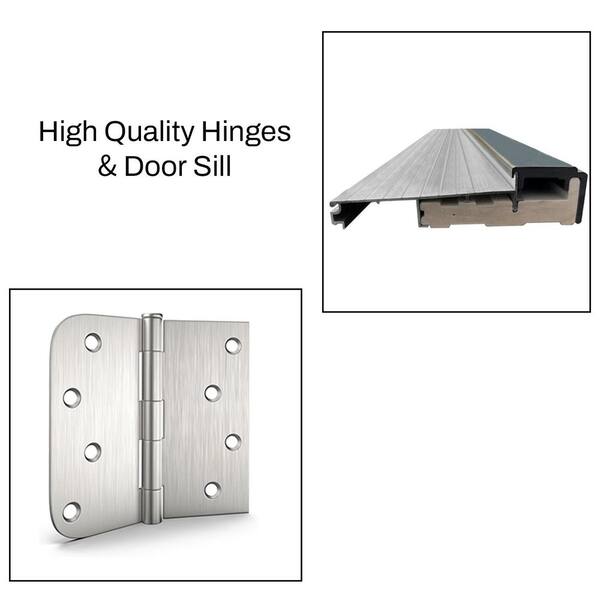 36 in. x 80 in. 1-Lite Right-Hand/Inswing Frosted Glass White Fiberglass Prehung Front Door with Threshold, Hinges