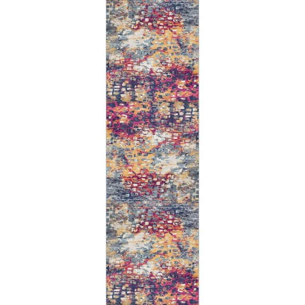 Savannah 2' x 7' (Exact Size: 2'3" x 7') Boho Indoor Runner Rug, Yellow Blue, Abstract