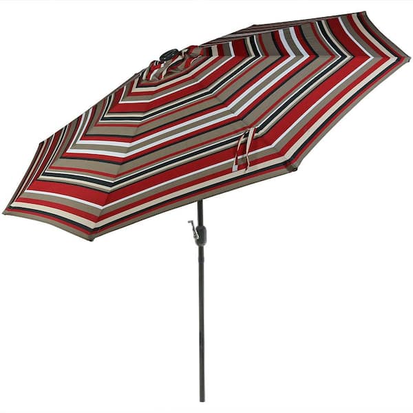 Sunnydaze Decor 9 ft. Aluminum Market Solar Tilt Patio Umbrella in Awning Stripe