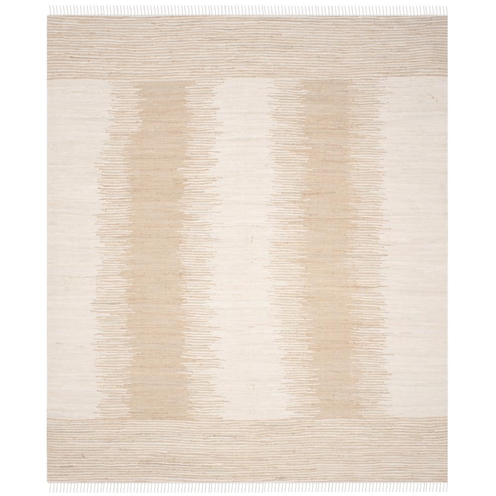 Ivory and Beige Handwoven Cotton 8' x 10' Area Rug
