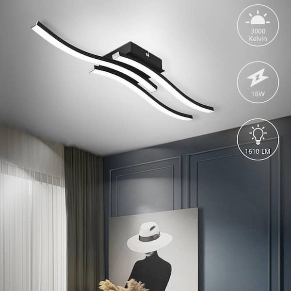Georgina Modern 3-Light 18 in. Black Dimmable Integrated LED Flush Mount Curved Minimalist Ceiling Light