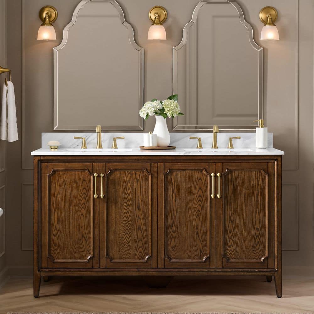 Home Decorators Collection Simsbury 61 in. Double Sink Cinnamon