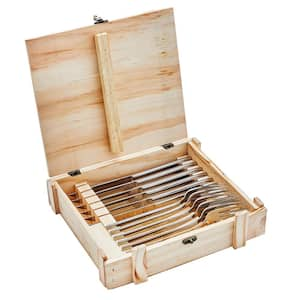 King Steak Dinner 12-Piece Set: 18/10 Stainless Steel 6 Steak Knife and 6 Fork Set in Wood Presentation Box