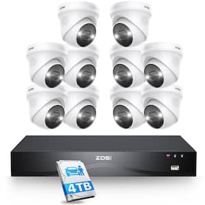 4K 16-Channel(Up to 24CH) 4TB POE NVR Security Camera System with 10-Wired 8MP Outdoor Dome Cameras, Dual-Disk Backup