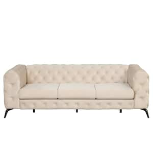 85.5 in. Square Arm Velvet Rectangle Sofa with Sturdy Metal Legs in Beige