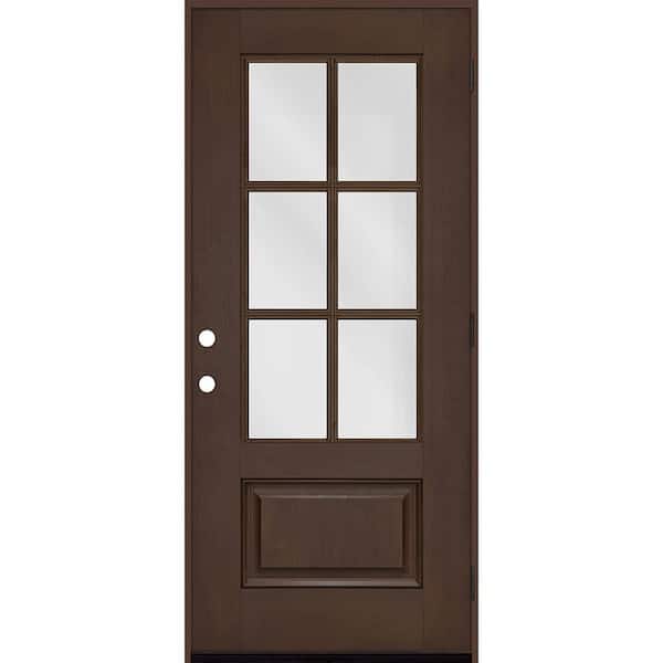 Steves & Sons Regency 36 in. x 80 in. 3/4-6 Lite Clear Glass LHOS Hickory Stain Mahogany Fiberglass Prehung Front Door