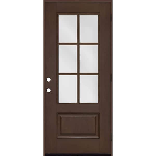 Steves & Sons Regency 32 in. x 80 in. 3/4-6 Lite Clear Glass LHOS Hickory Stain Fiberglass Prehung Front Door