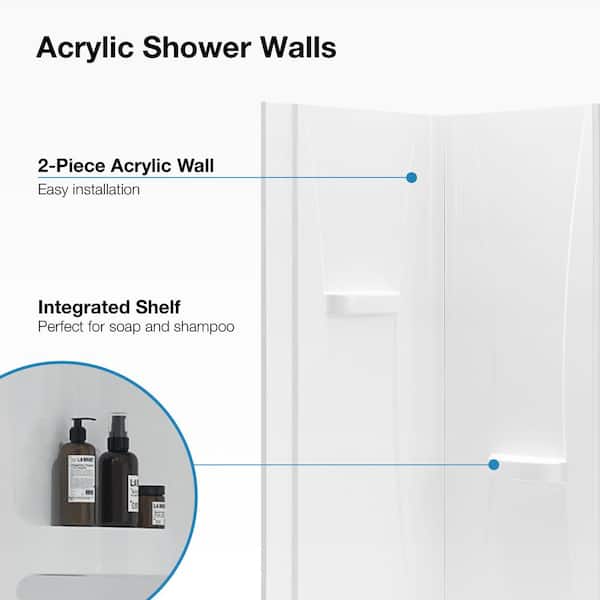 OVE Decors Breeze 36 in. L x 36 in. W x 76.97 in. H Corner Shower Kit with  Clear Framed Sliding Door in Satin Nickel and Shower Pan 15SKC-BREE36-SA -  The Home Depot
