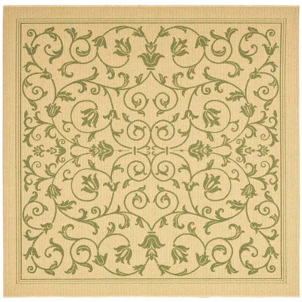 Courtyard Natural/Olive 7 ft. x 7 ft. Square Border Indoor/Outdoor Patio  Area Rug