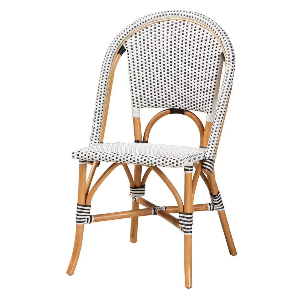 Baxton Studio GENICA Classic French Black and White Weaving and Natural Brown Rattan 2 Piece Indoor and Outdoor Bistro Chair Set