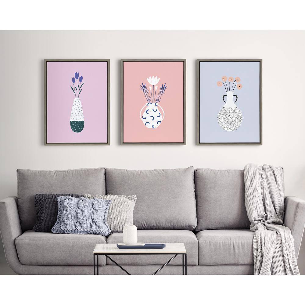 Pink and Gray Minimalist Canvas Art Print with Floral Design, 18x24