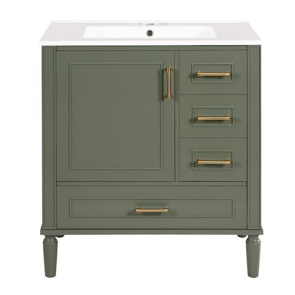 30 in. Single Sink Free-Standing Olive Green Bath Vanity with Ceramic Top Unassembled and Soft-Close Door,Built-in Shelf