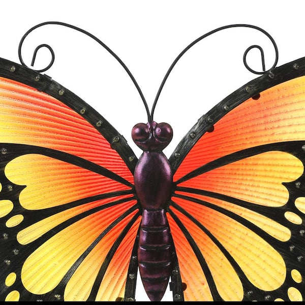 16 Inch Metal Monarch Butterfly Sculpture Wall Hanging Decor