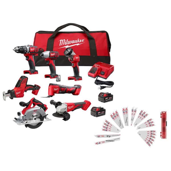 M18 18-Volt Lith-Ion Cordless Combo Kit 7-Tool w/ 2-Batteries, Charger, Tool Bag, & Recip Saw Blade Set