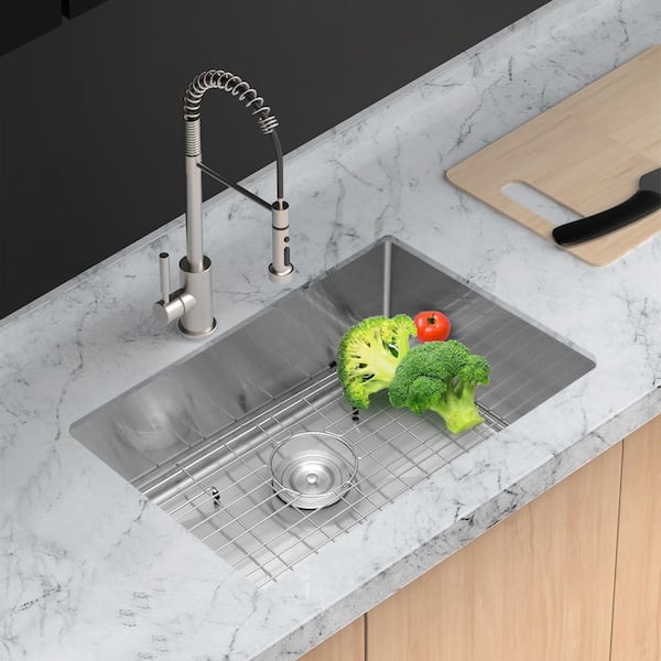 Silver 16-Gauge Stainless Steel 27 in. Single Bowl Undermount Kitchen Sink