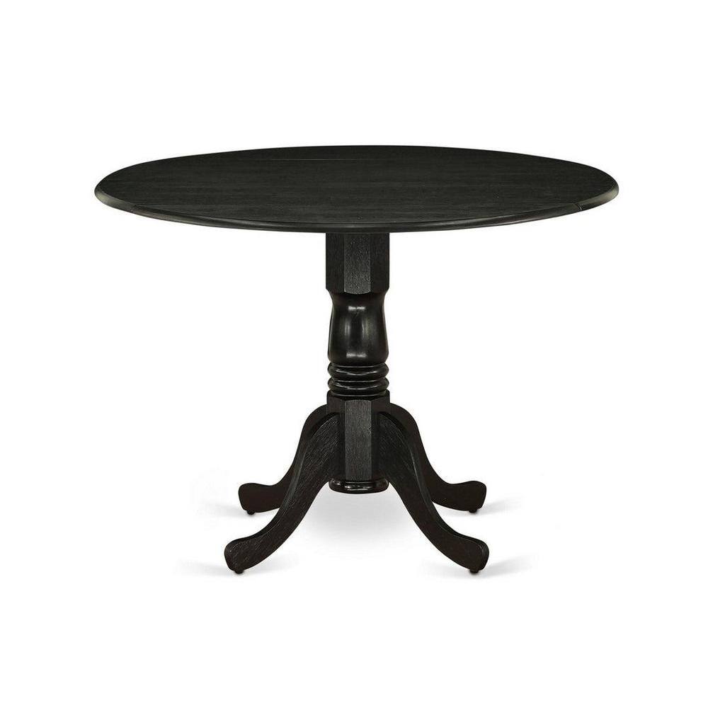 Elegant Wire-Brushed Black 5-Piece Round Dining Set with Linen Fabric Chairs