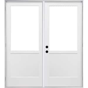72 in. x 80 in. Right-Hand Outswing 2/3 Lite Low-E Glass White Finished Fiberglass Double Prehung Patio Door
