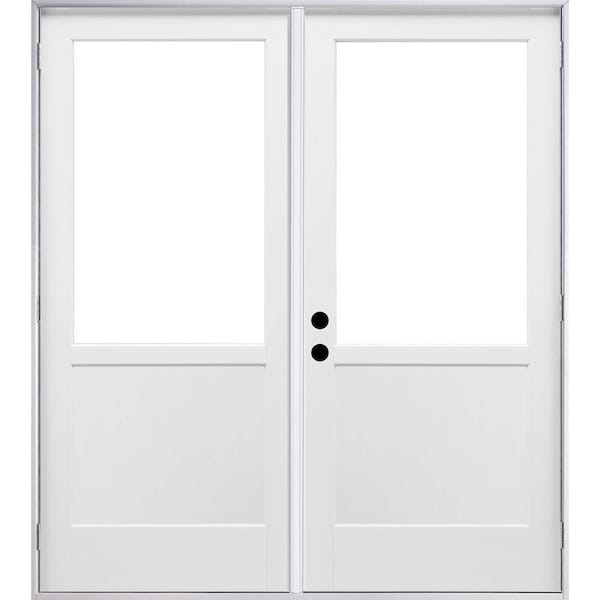 MP Doors 72 in. x 80 in. Right-Hand Outswing 2/3 Lite Low-E Glass White Finished Fiberglass Double Prehung Patio Door