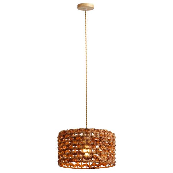 aiwen 1-Light Vintage Weaving Handwoven Drum Pendant Lighting with Rattan Shade