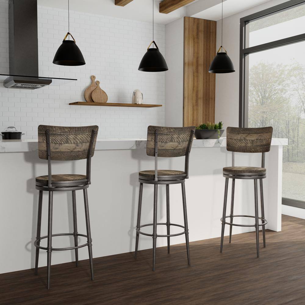 Rustic Farmhouse 26'' Gray Wood and Metal Swivel Barstool
