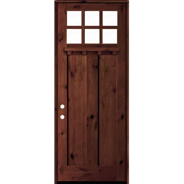 36 in. x 96 in. Knotty Alder Right-Hand/Inswing 6 Lite Clear Glass Red Mahogany Stain Wood Prehung Front Door with DS