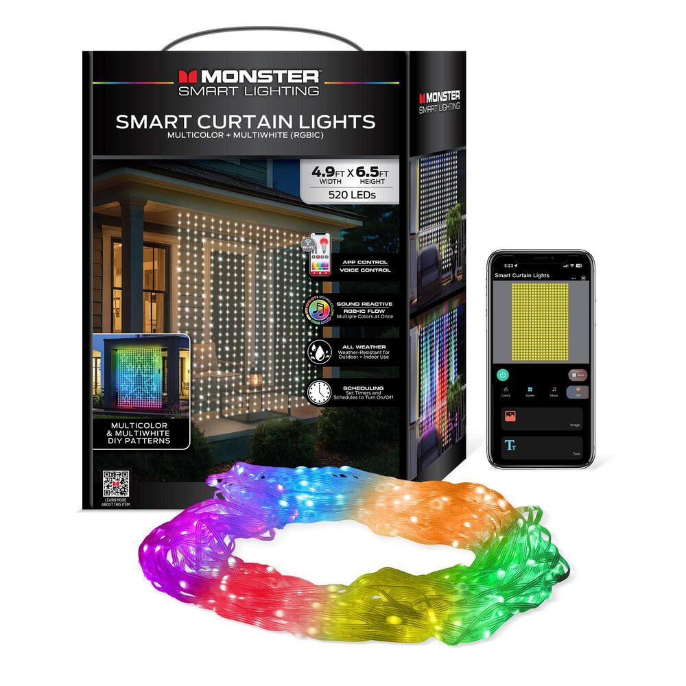 Smart Multicolor Curtain Lights with Multiwhite, 520 LED Smart Curtain Light Display 4.9ft x 6.5ft, App & Voice Control price history on PriceWatchPro