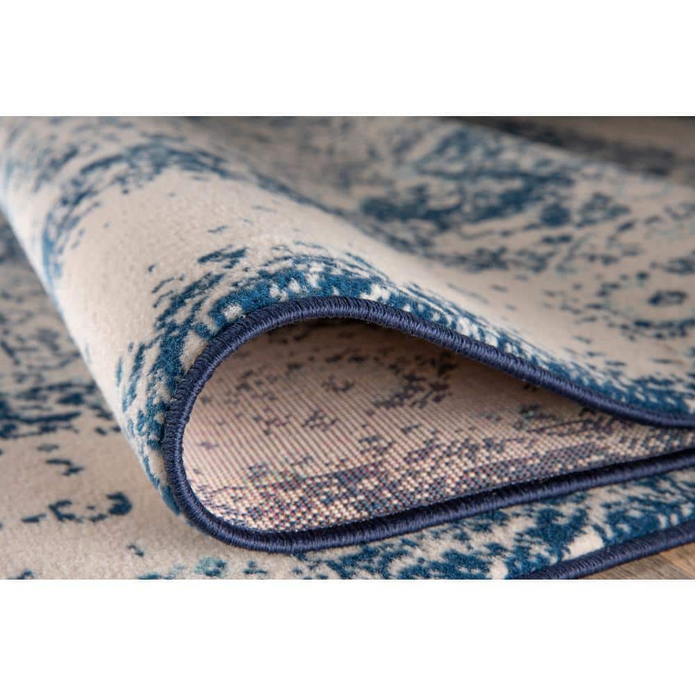 Blue Synthetic Reversible Medallion Runner Rug