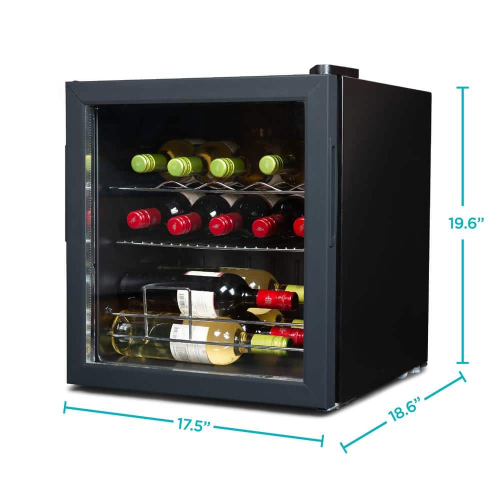 Black Freestanding 14-Bottle Wine Fridge with Chrome Shelving