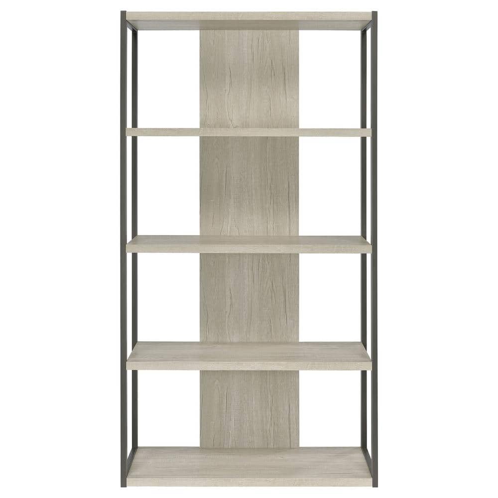 Gray and Whitewashed Wood 4-Shelf Contemporary Bookcase