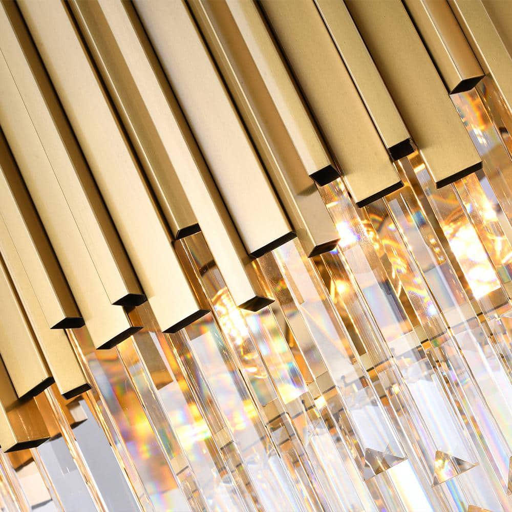 Gold Stainless Steel Chandelier with Clear Crystal Accents