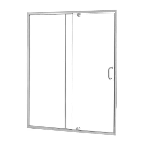 CRAFT + MAIN Cove 42 in. W x 69 in. H Frameless Pivot Shower Door and Fixed Panel in Silver with C-Handle and Knob