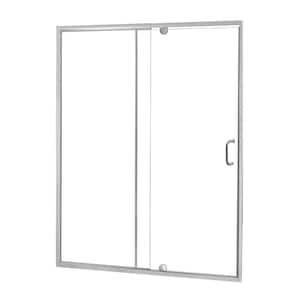 Cove 42 in. W x 69 in. H Frameless Pivot Shower Door and Fixed Panel in Silver with C-Handle and Knob