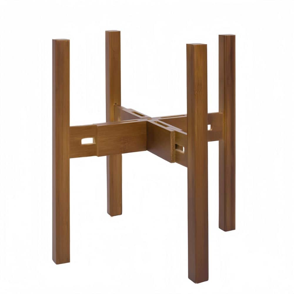 Augbeer Bamboo Wood Adjustable Plant Stand with Mid Century Modern