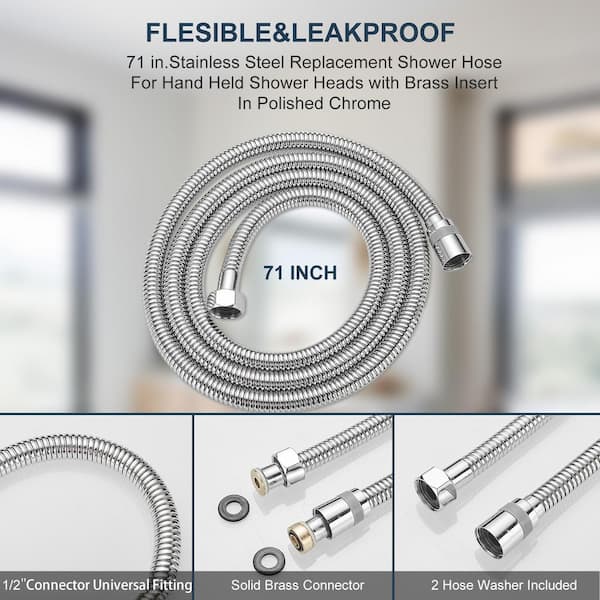 BWE 71 in. Modern Flexible Handheld Shower Hose Replacement for