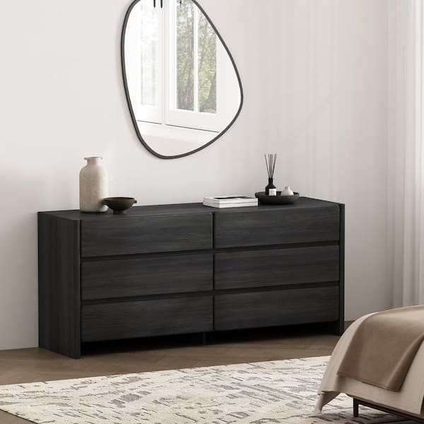 Linda Charcoal Grey 6-Drawer 72 in. Wide Modern Double Dresser